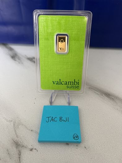 1gram Fine 9999 Gold Bullion Green Valcambi Bar.