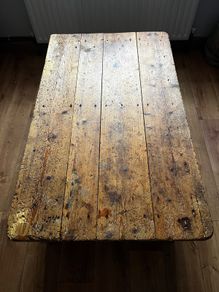 Irish Farmhouse Pine Table - Four-plank Top, Mortise & Tenon Stretcher Base, Stripped Raw