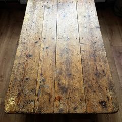 Irish Farmhouse Pine Table - Four-plank Top, Mortise & Tenon Stretcher Base, Stripped Raw
