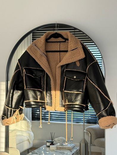 Faux leather jacket with Sherpa lining