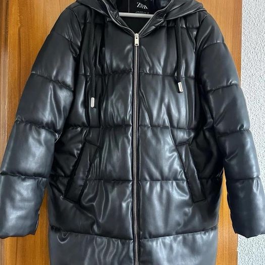 Zara leather Puffer coat jacket
