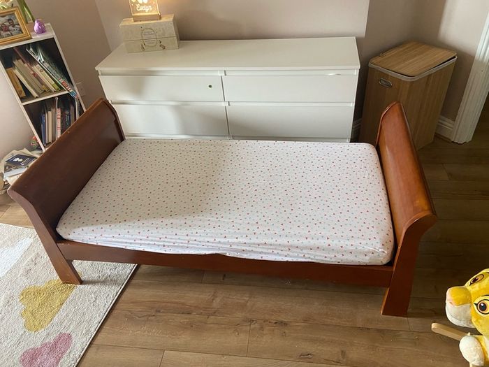 Solid Wood Sleigh Toddler Bed & Mattress 140x70