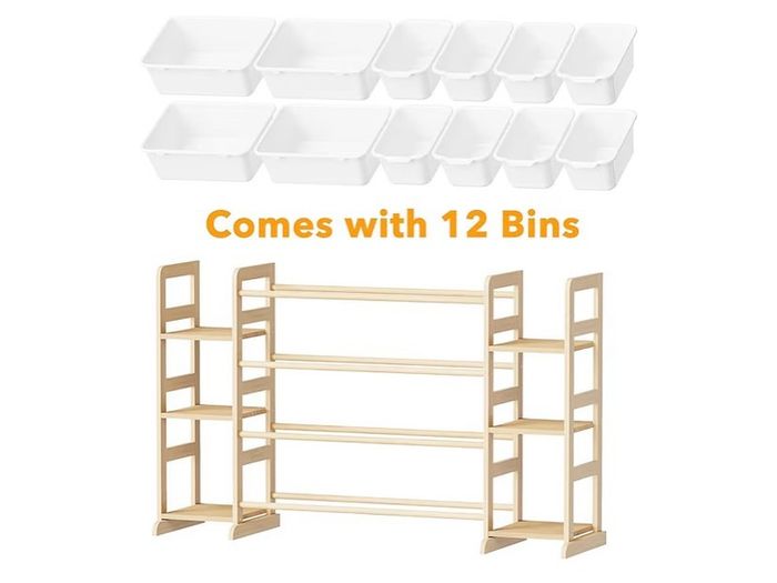 Toy Storage Organizer with 6 Shelves and 12 Bins, Bookshelf/Bookcase, Kids Bin Shelf, Toys Box for Playroom Organization for Bedroom & Room Decor, White, 52.3" W