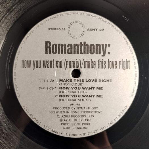 Near MINT Copy! BALL and CHAIN! AKA Pure CORK! Romanthony - Make This Love Right - Azuli Records - DEEP House BANGER! (A Parte Ante MIX)!