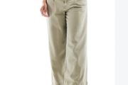 ASOS DESIGN Washed Khaki Laundered Cropped Wide Leg Trousers Pants - UK 10 12