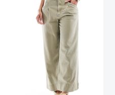 ASOS DESIGN Washed Khaki Laundered Cropped Wide Leg Trousers Pants - UK 10 12