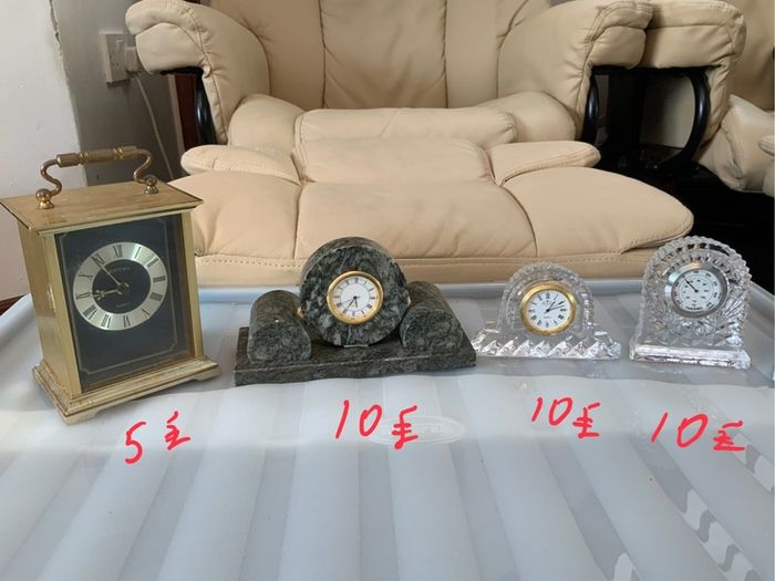 Clock, figures, Display Cabinet