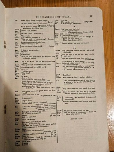 Official Libretto. The Original Italian, French And German Libretto With A Correct English Translation.  Le Nozzedi Figaro. In Good Condition.  See Photos For Same.