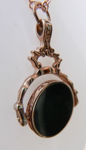 Vintage  Gold Plated Bloodstone & Carnelian Spinner Pendant and Chain