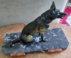 Antique French bronze dog statue by Rochard 1930s
