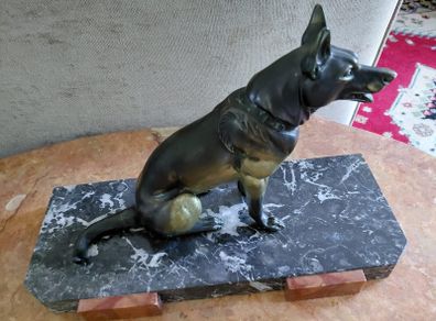 Antique French bronze Alsatian German Shepherd statue by Rochard 1930s