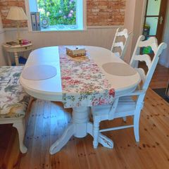 Biarritz style Wooden dining table extendable + 2 chairs white