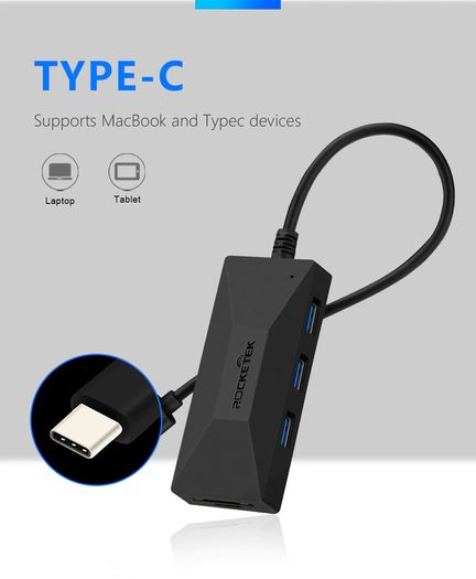 Rocketek USB 3.1 (Type-C) USB 3.0 Hub & SD/TF Card Reader (Brand New/Warranty)