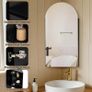Corner Bathroom Cabinets with Mirror, Black Arched Bathroom Mirror Cabinet, 80x40CM Mirrored Cabinet for Bathroom, Wooden Single Door Storage Mirror Wall Mounted Cabinets with HD Mirror Image 4