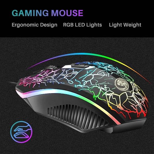 USB Wired Keyboard and Mouse Set, Luminous LED Lights, Full Size Slim Keyboard, LED Gaming Mouse, Game or Business, UK Layout, For PC, Laptop, Windows And Mac, PS4, PS5, Xbox One, etc (Retro)