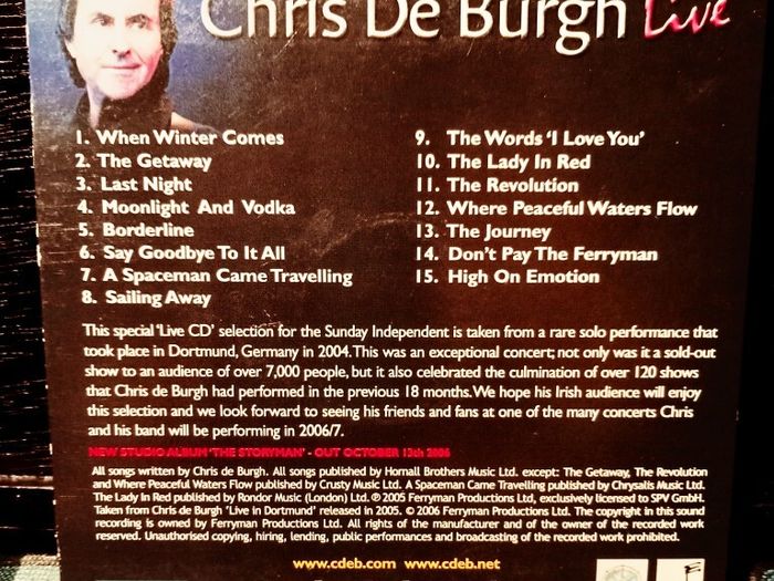 2004. Chris De Burgh. Live. CD.