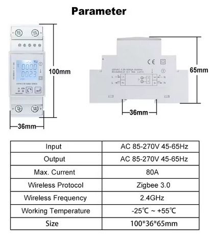 Tuya Smart ZigBee Energy Meter Single Phase 80A
