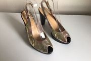 KMB Vienna Ladies Silver irredesant leather peep toe sling back sandals Eu 39 Uk 6
