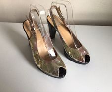 KMB Vienna Ladies Silver irredesant leather peep toe sling back sandals Eu 39 Uk 6