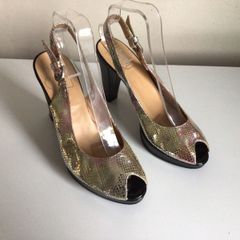 KMB Vienna Ladies Silver irredesant leather peep toe sling back sandals Eu 39 Uk 6