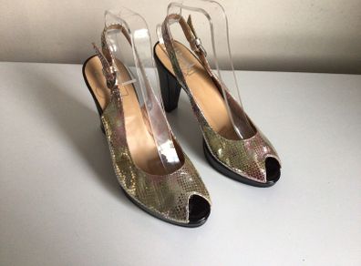 KMB Vienna Ladies Silver irredesant leather peep toe sling back sandals Eu 39 Uk 6