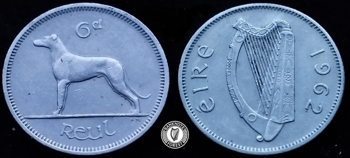 [#2427] - Ireland 1962 | Irish 6p | 6 Pence | Wolfhound | KM.13a