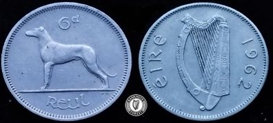 [#2427] - Ireland 1962 | Irish 6p | 6 Pence | Wolfhound | KM.13a