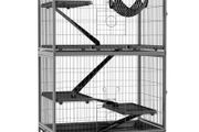 Small Animal Cage for Chinchilla Ferret Kitten on Wheels with Hammock Removable Tray, Grey