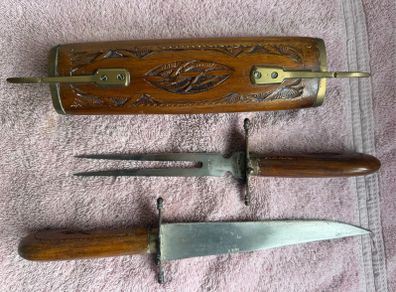 Antique Indian Hardwood Carving Set