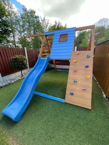 Wooden Playhouse with slide & swings