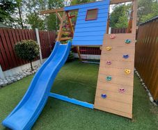 Wooden Playhouse with slide & swings