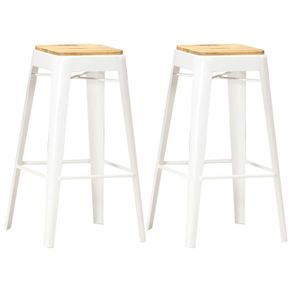 Bar Stools 2 pcs White Solid Mango Wood