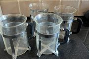 4 Glass Cups With Metal Holders