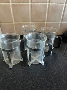4 Glass Cups With Metal Holders