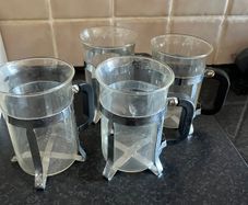 4 Glass Cups With Metal Holders