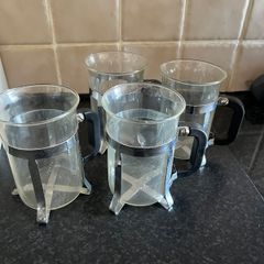 4 Glass Cups With Metal Holders