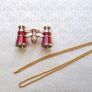 Vintage style opera glasses, small binoculars, red and gold with chain Image 6