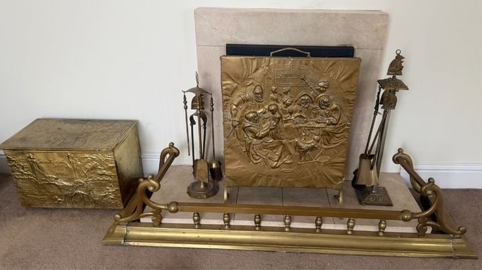 Vintage Mid Century Brass Fireplace Fittings