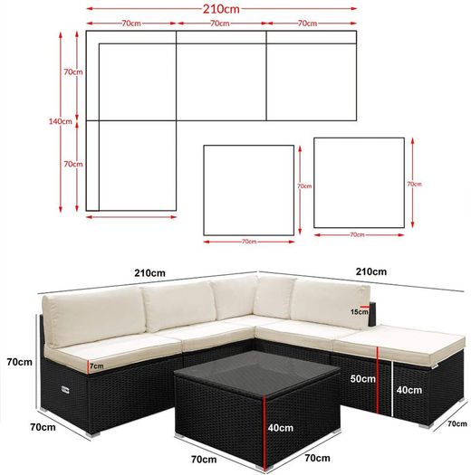 _Poly Rattan XL Lounge Set with Thick Cushions and Pillows Garden Lounge Garden Furniture Set, Black & Cream