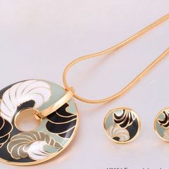 Enamel Pendant & Earrings Set