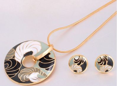 Enamel Pendant & Earrings Set