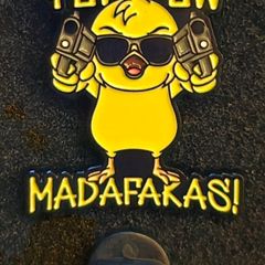 Pew pew !, pin back badge.