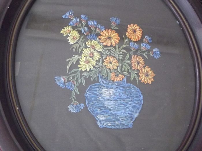 a antique embroidery still life picture