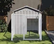 Dog House with Run Light Grey 117x201x123 cm Galvanised Steel