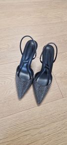 Black & Silver Rhinestone Heels Uk6
