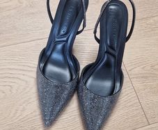 Black & Silver Rhinestone Heels Uk6