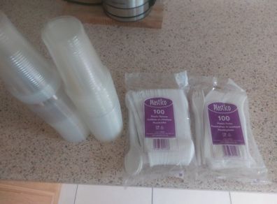 plastic cups and cutlery
