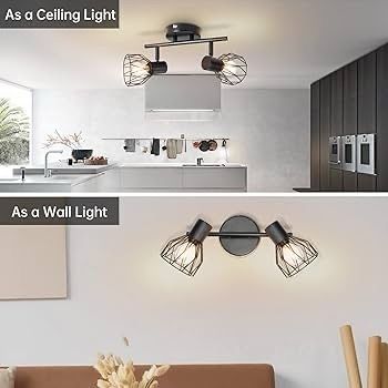 NEW SALE  Spot Light Fittings for Ceilings Adjustable in Matt Black Wire Cage Wall Spotlights with E14 Base Kitchen Spot Lights Industrial 2 Way Ceiling Light Bar for Indoor Hallway Living Room Shop