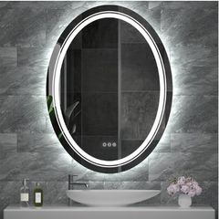 24x32 inch Oval LED Bathroom Mirror Dimmable Light Wall Mounted Makeup Mirror with Demist Illuminated Vanity Mirror
