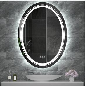 24x32 inch Oval LED Bathroom Mirror Dimmable Light Wall Mounted Makeup Mirror with Demist Illuminated Vanity Mirror